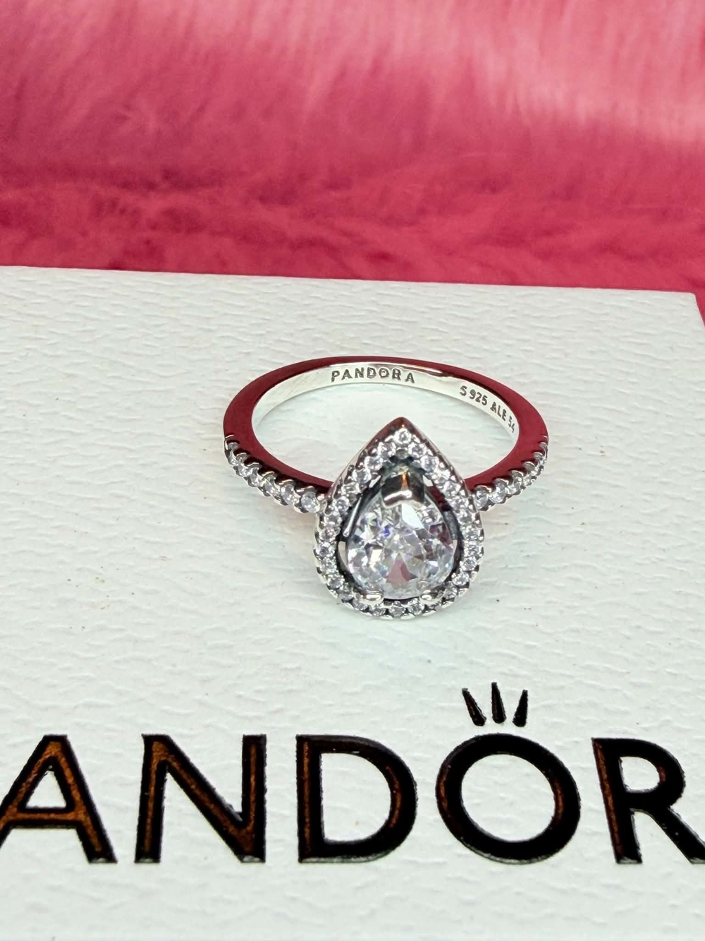 Pandora Silver Pear-Cut Halo Ring with Clear Stones